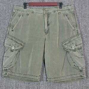 Vintage Y2K Jetlag Cargo Shorts Mens 36 Green Baggy Skater Ripstop w/ Drawstring
